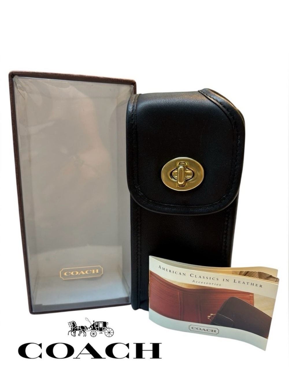 Vintage Coach Legacy Leather Cell Phone Case Black 1995 Box & Pamphlet